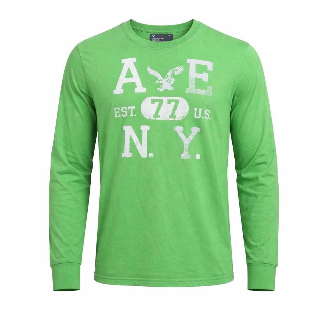 American Eagle Mens Long Sleeve T Shirt Graphic Green XL vintage streetwear Y2K